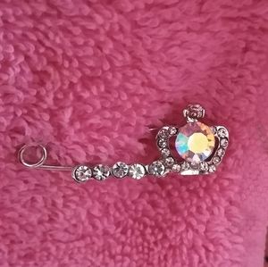 Crystal Crown Safety Pin Brooch